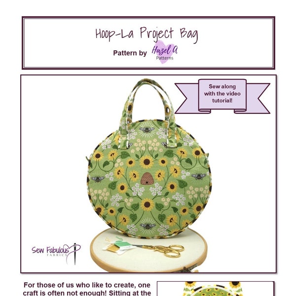 Hoop-La Project Bag PDF Pattern, Sewing Pattern, Cross Stitch, Embroidery, PDF Pattern, Sewing Pattern