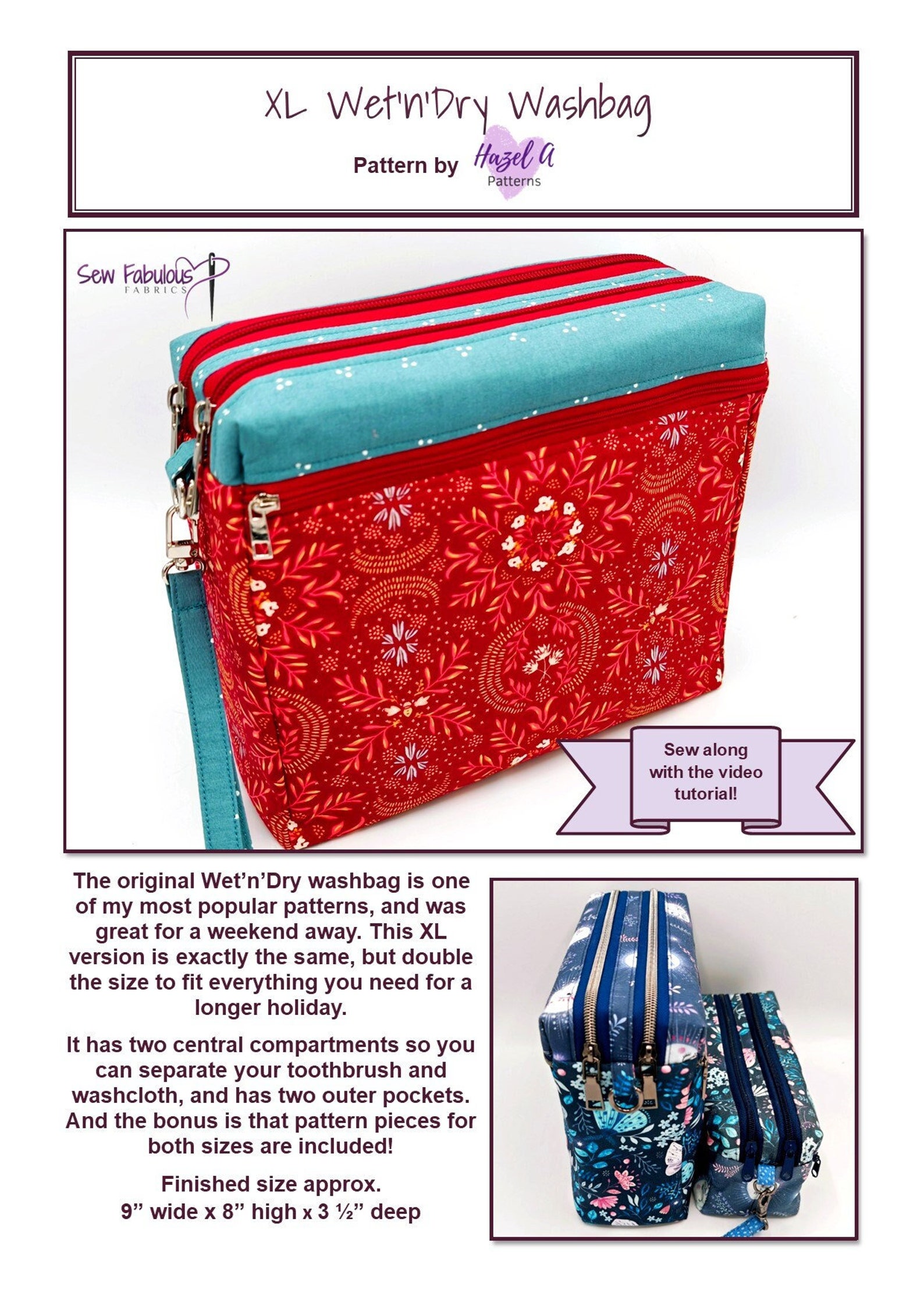 XL Wet'n'dry Washbag PDF Pattern, PDF, Sewing Pattern, Sewing Project