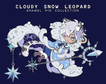 Cleo: Cloudy Snow Leopard Pin