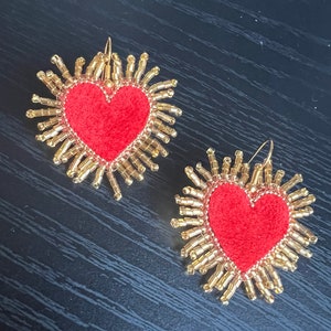 heart beaded earrings, red heart earrings for Valentine's Day, the best gift for Valentine's Day, beaded heart jewelry, the unique heart
