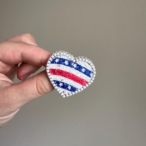 4th of July heart shape brooch, best gift ide for special events, patriotic brooch, blue, white and red jewelry, unique brooch