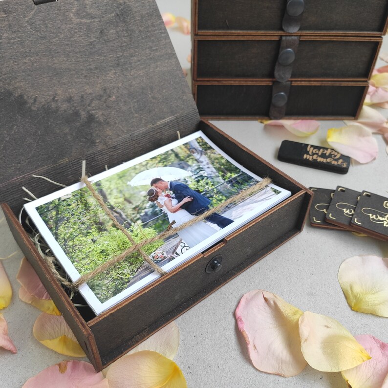 Wooden photo box for 4x6 prints.Engraved Storage box for Etsy