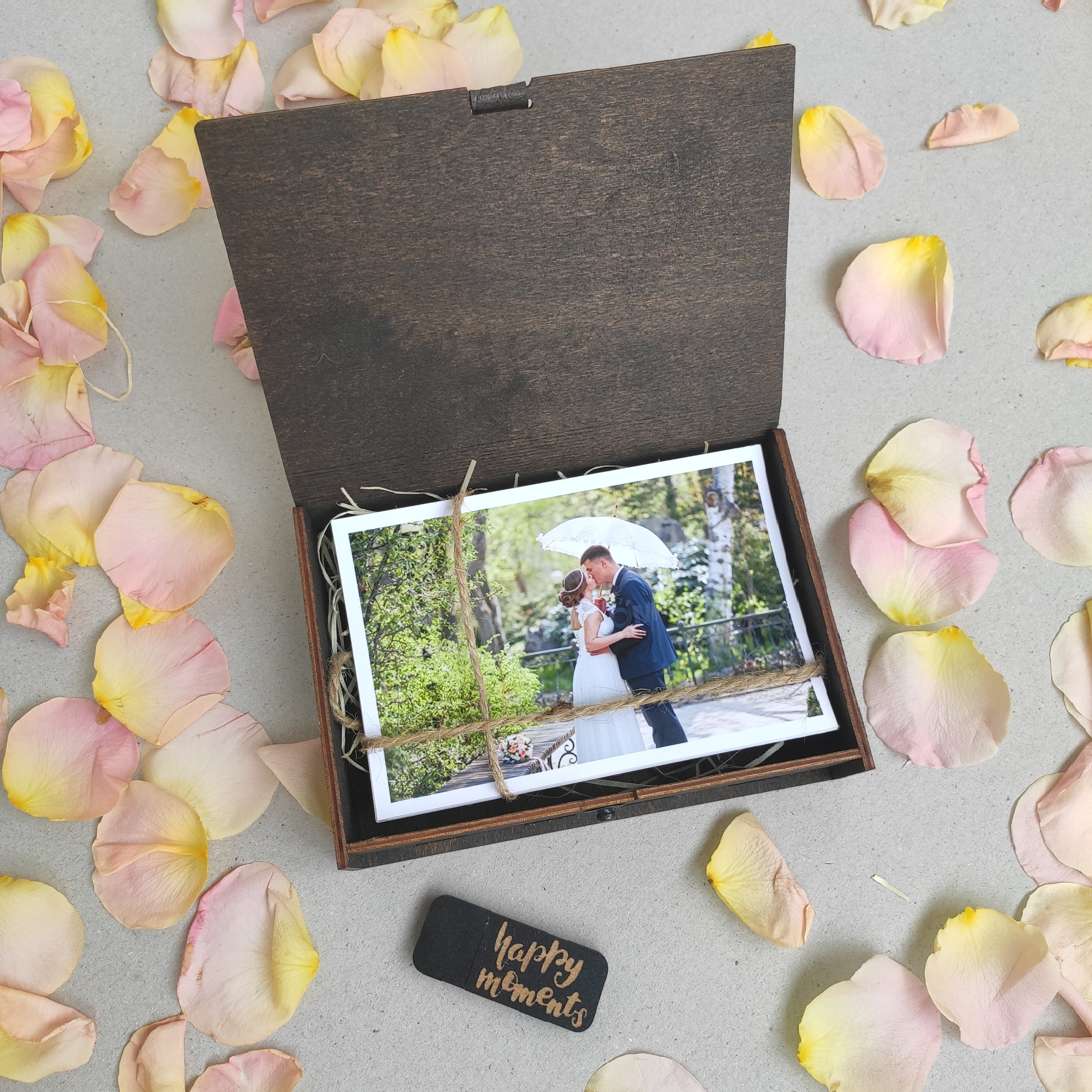 Wooden photo box for 4x6 prints.Engraved Storage box for Etsy