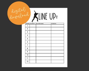 Digital Download Batting Lineup / Printable Batting Order / Instant Download Batting Lineup / Softball Line up / Baseball Line up / Position