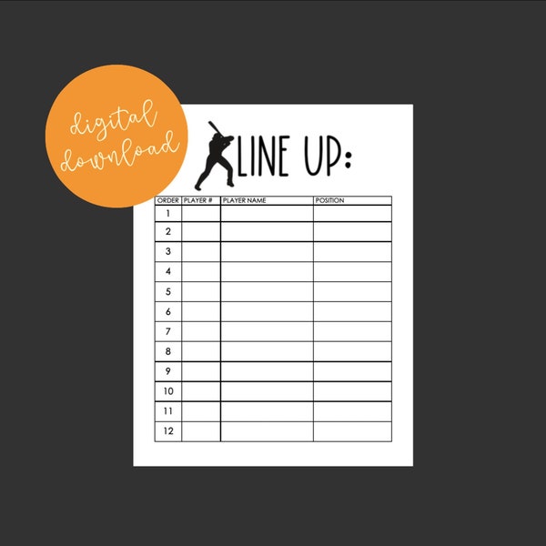 Softball Digital Batting Lineup Etsy