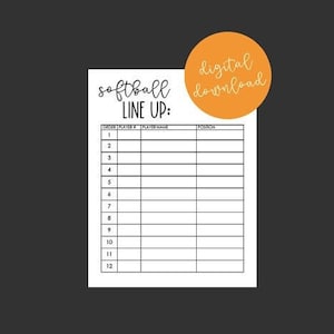 Digital Download Batting Lineup / Printable Batting Order / Instant Download Batting Lineup / Softball Line up / Baseball Line up / Position