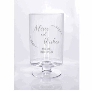Custom Glass Pedestal / Glass Hurricane / Etched Glass Jar / Wedding Wishes Jar / Wedding Gift / Personalized Jar / Memory Jar / Wishes