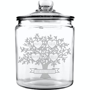 Family Tree Glass Jar / Etched Glass Jar / Engraved Glass Jar / Mother&#39;s Day Gift / Personalized Glass Jar / Custom Glass Jar / Cookie Jar