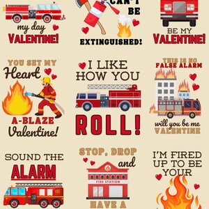 Biglietti di San Valentino per pompieri/camion dei pompieri