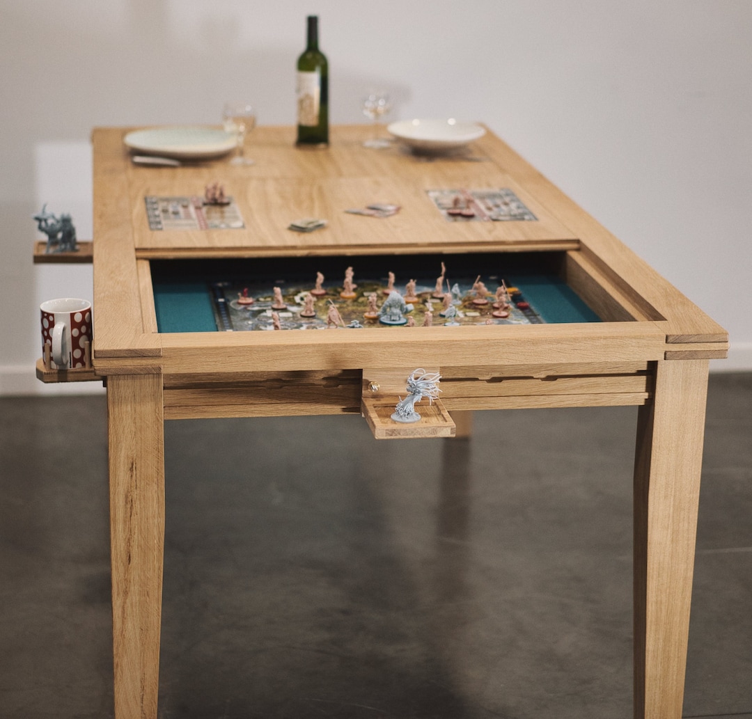 MOE UHANE Table De Jeux Modulaire Pliable - Cadre Bois, Compartiments Pour Cartes Et Pions, Tapis Feutre, Sac De Transport Inclus - Idéal Pour Jeux De Société