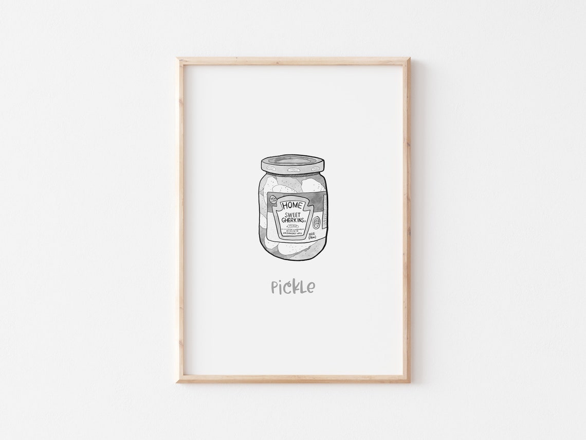 Kitchen Art Pickle Jar Kitchen Decor Black and White Modern Etsy