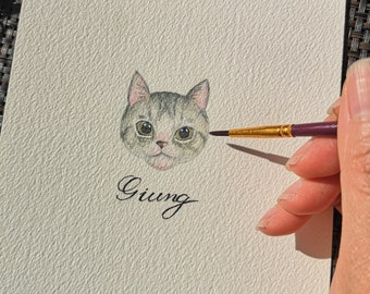 Original mini cute custom pet portrait watercolor handpained (Not print!)