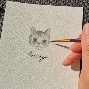 Original mini cute custom pet portrait watercolor handpained (Not print!)