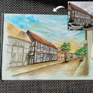 Dein Haus, handgemaltes Aquarell nach Foto, kundenspezifisches Aquarell Haus Porträt Hauptporträt Aquarell Haus Malerei Erstes Hauptgeschenk Bild 6