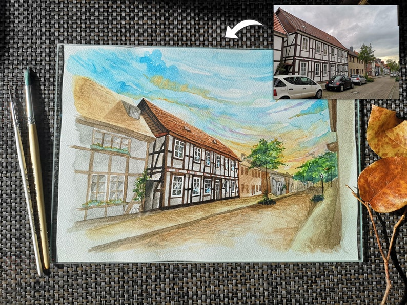 Dein Haus, handgemaltes Aquarell nach Foto, kundenspezifisches Aquarell Haus Porträt Hauptporträt Aquarell Haus Malerei Erstes Hauptgeschenk Bild 6