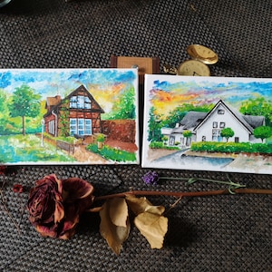 Mini house acrylic hand painted on canvas image 4