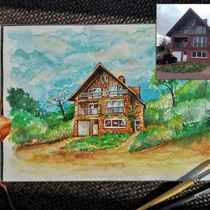 Dein Haus, handgemaltes Aquarell nach Foto, kundenspezifisches Aquarell Haus Porträt Hauptporträt Aquarell Haus Malerei Erstes Hauptgeschenk Bild 5