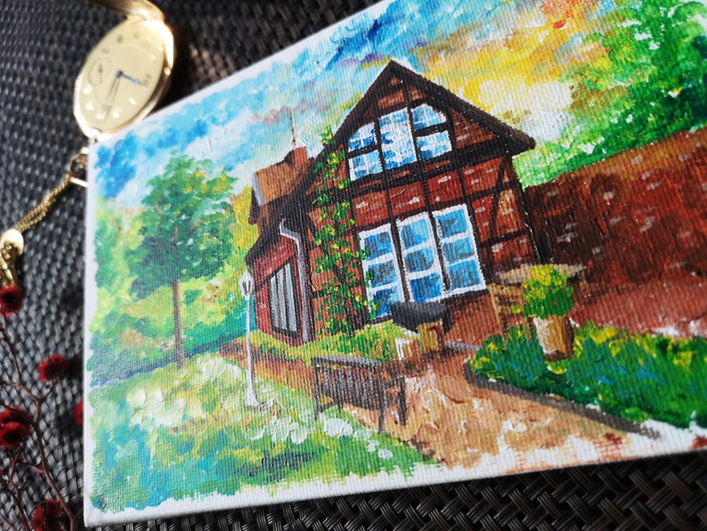 Mini house acrylic hand painted on canvas image 7