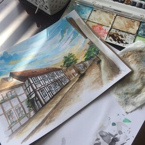 Dein Haus, handgemaltes Aquarell nach Foto, kundenspezifisches Aquarell Haus Porträt Hauptporträt Aquarell Haus Malerei Erstes Hauptgeschenk Bild 8