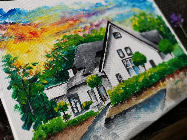 Mini house acrylic hand painted on canvas image 3