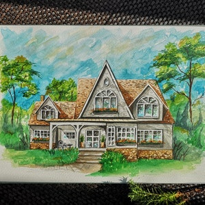 Dein Haus, handgemaltes Aquarell nach Foto, kundenspezifisches Aquarell Haus Porträt Hauptporträt Aquarell Haus Malerei Erstes Hauptgeschenk Bild 2