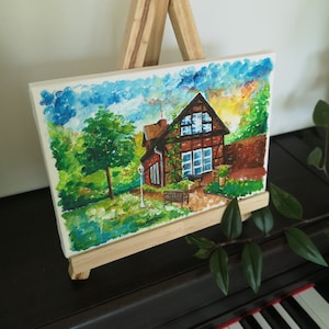 Mini house acrylic hand painted on canvas image 8