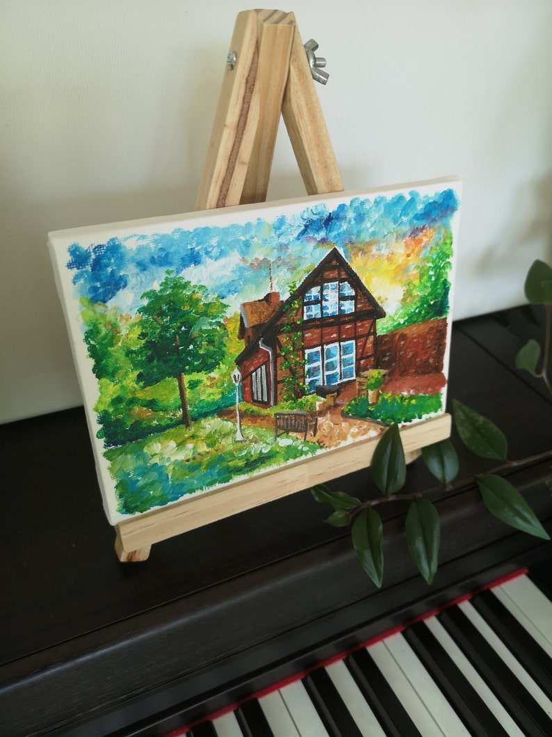 Mini house acrylic hand painted on canvas image 8