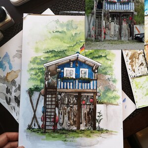 Dein Haus, handgemaltes Aquarell nach Foto, kundenspezifisches Aquarell Haus Porträt Hauptporträt Aquarell Haus Malerei Erstes Hauptgeschenk Bild 3