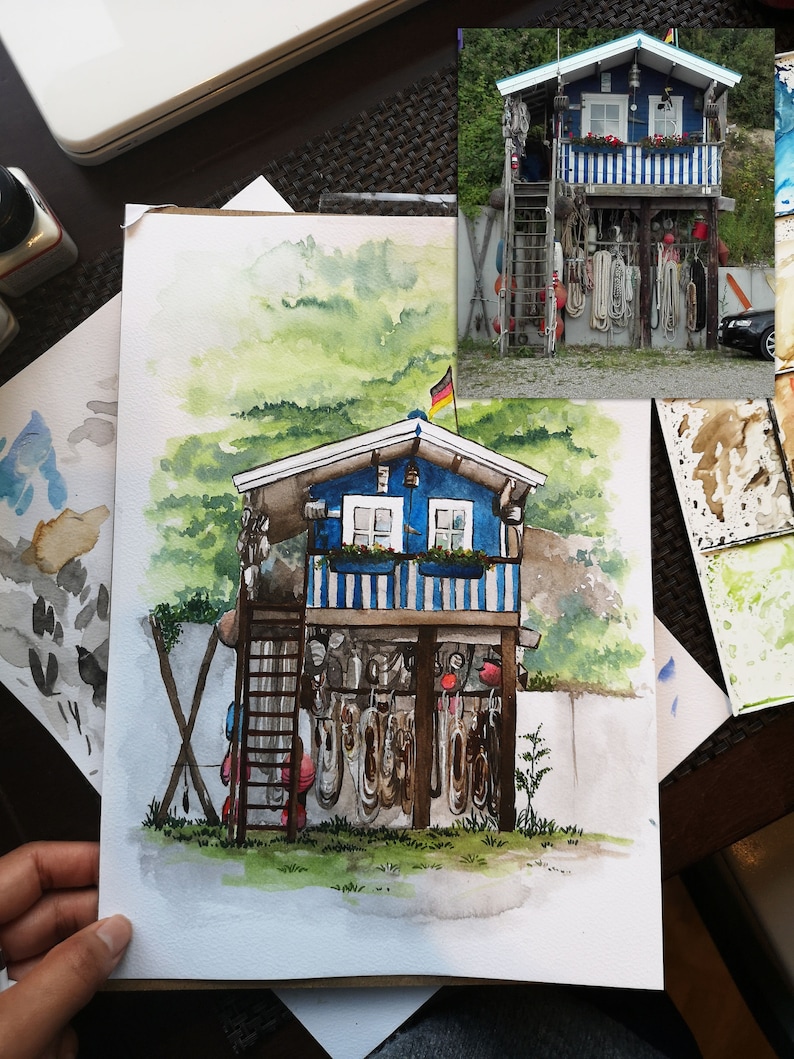 Dein Haus, handgemaltes Aquarell nach Foto, kundenspezifisches Aquarell Haus Porträt Hauptporträt Aquarell Haus Malerei Erstes Hauptgeschenk Bild 3