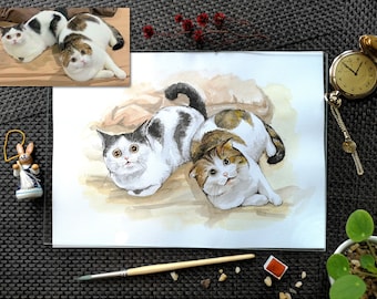 Your Pet Portrait, hand painted watercolor from photo