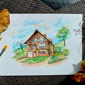 Dein Haus, handgemaltes Aquarell nach Foto, kundenspezifisches Aquarell Haus Porträt Hauptporträt Aquarell Haus Malerei Erstes Hauptgeschenk Bild 9