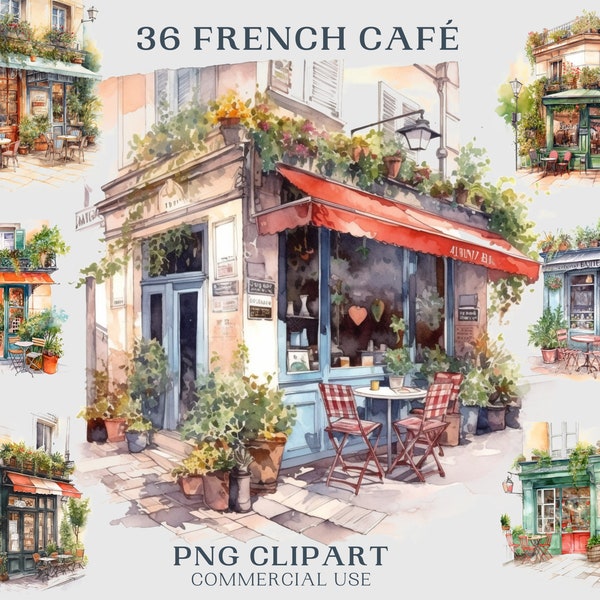 Best French Café Watercolor Clipart, French Store front and design, Cozy café Bundle PNG, Café Window PNG, Download