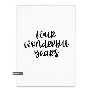 Tarjeta del 4.º aniversario, tarjeta de aniversario para novio, novia, esposo o esposa, tarjeta única para hombres y mujeres