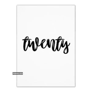 Biglietto di auguri per i vent'anni, biglietto di auguri per i vent'anni per donne o uomini, biglietto di auguri per i vent'anni, semplice biglietto di auguri per lui o lei, elegante biglietto di auguri calligrafico