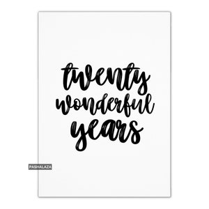 Cartão de Vinte Anos Maravilhosos, Cartão de 20º Aniversário, Cartão Baseado em Texto Mínimo com Dizeres em Estilo de Script, Cartões de Saudação de Relacionamento