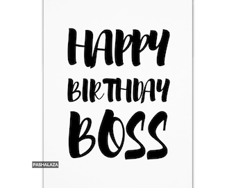 Happy Birthday Boss Card, Typography Birthday Card Boss, Card Her, Card, Boss Birthday Card