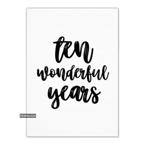 10th Anniversary Card, Ten Wonderful Years Card, Tenth Anniversary Card , Elegant Script Card, Greeting Card