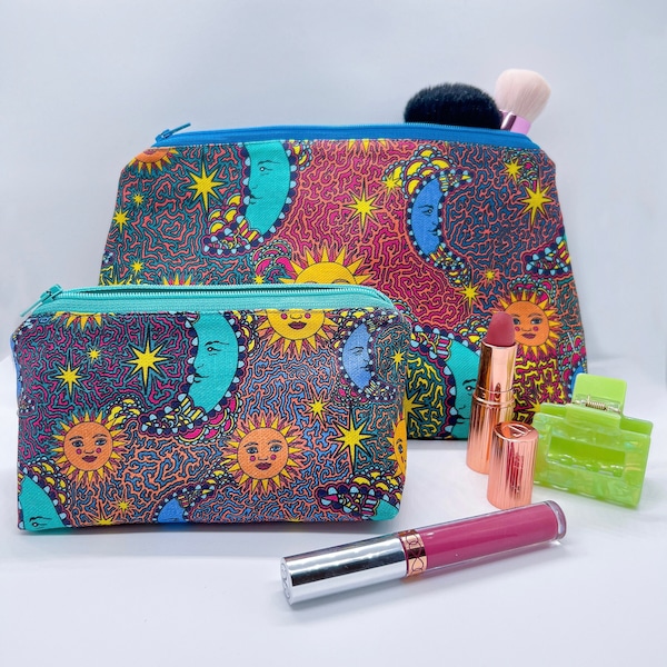 Handmade, Sun and Moon print Makeup/Wash bags