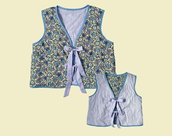 Blue Floral Reversible Gilet with Ties