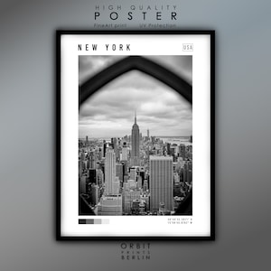 New York City Skyline Print Black and White, New York Wall Art, New York Poster, New York Photo, NYC Black and White Poster Print, USA