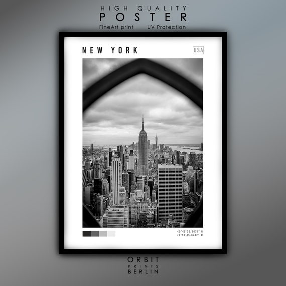 New York City Skyline Print Black and White New York Wall - Etsy