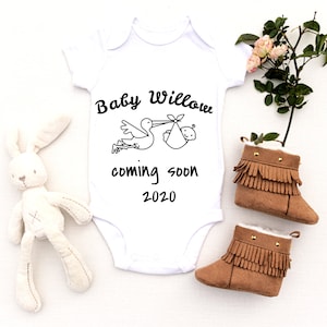 Baby Announcement Personalised Baby Grow, Coming Soon Onesie, Pregnancy Announcement, New Baby Gift, Baby Shower Gift, Unisex Baby Onesie,