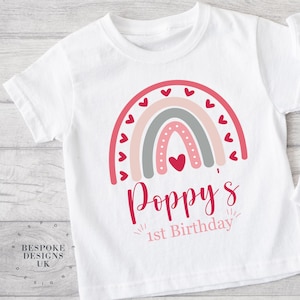 Personalised Birthday T-shirt , Birthday Girl Top, Birthday Keepsake Tee, 1st Birthday Top, Childrens Birthday T-shirt, Rainbow and Hearts