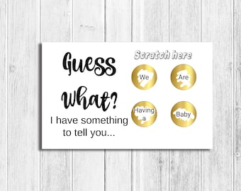 Annonce de grossesse, Carte de révélation de grattage, Carte de révélation de grossesse Devinez quelle carte de révélation de grossesse, Carte surprise à gratter, Nous avons un bébé, Annonce de bébé
