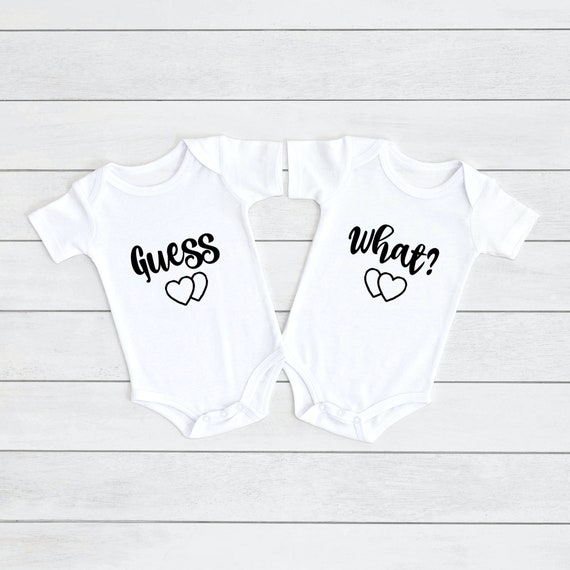 Guess What Twins Announcement Pregnancy Announcement Baby Grow Baby Vest Personalised Baby Grow Custom Baby Onesie new Family Member Etsy
