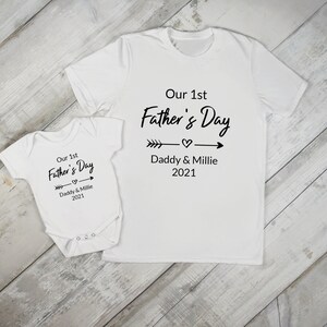 Our First Fathers Day Matching Dad And Son T-shirt Baby Grow, Custom T-shirt, Father And Mini Matching T-shirt Baby Grow Set, Fathers Day
