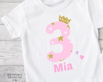 Personalised Birthday T-shirts, Girls Birthday Top, 1st 2nd 3rd Birthday Keepsake T-shirt, Personalised Birthday Gift, Cute Birthday T-shirt