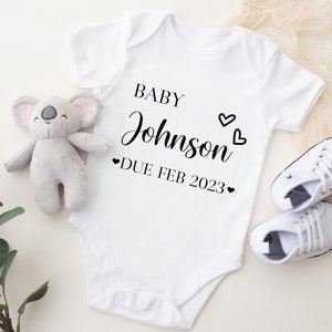 PERSONALISED Pregnancy announcement Baby Unisex Vest, coming home outfit, Bodysuit, Fun gift for a new baby, or baby shower