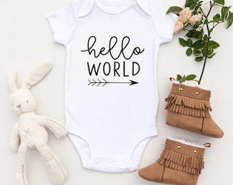 Hallo Welt -Ankündigung, Baby Body, Neugeborene Baby wachsen, Baby Geschenk Baby Weste, Baby Body, benutzerdefinierte Baby-Dusche, Baby wachsen, personalisierte Geschenk