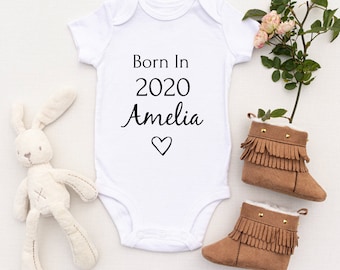 Baby Announcement Baby Grow Born in 2020, Personalised Baby Grow